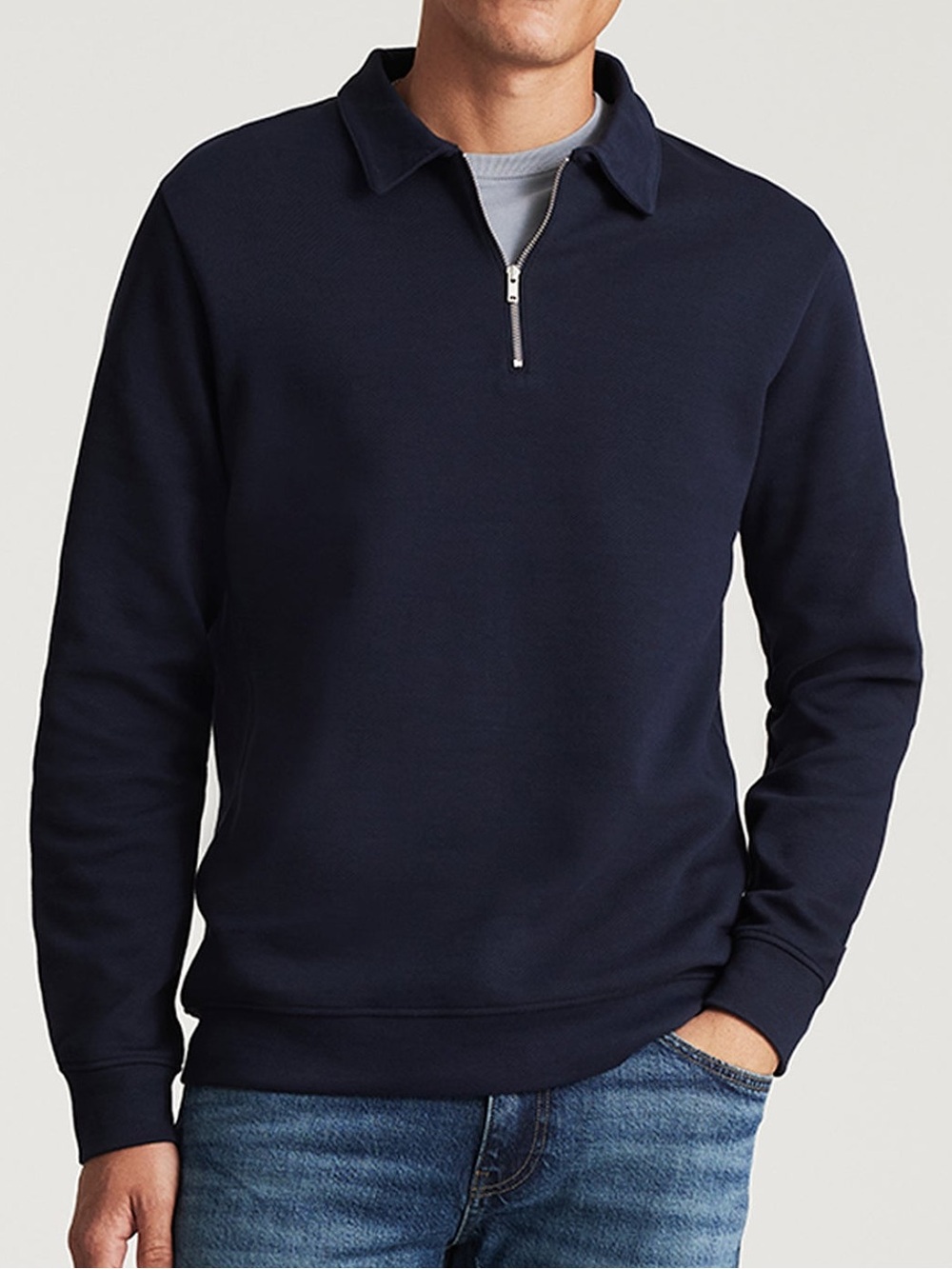 Mavi Men's Half Zip Collared Sweatshirt  Dark Blue Navy XL